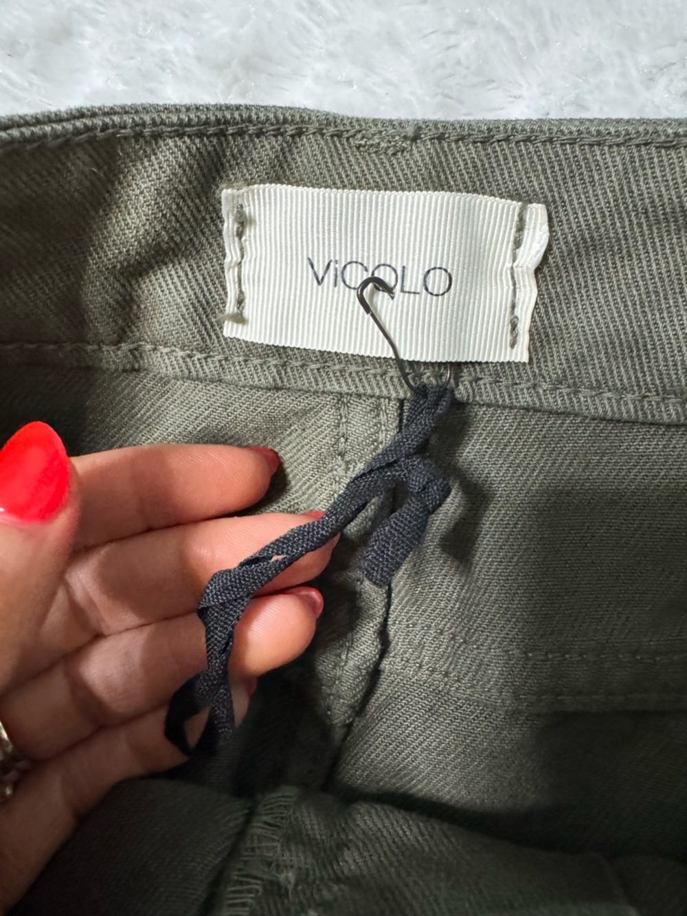 NWOT- VICOLO Olive Green Denim Mini Skirt -  Frayed Hem - Picture 3 of 11